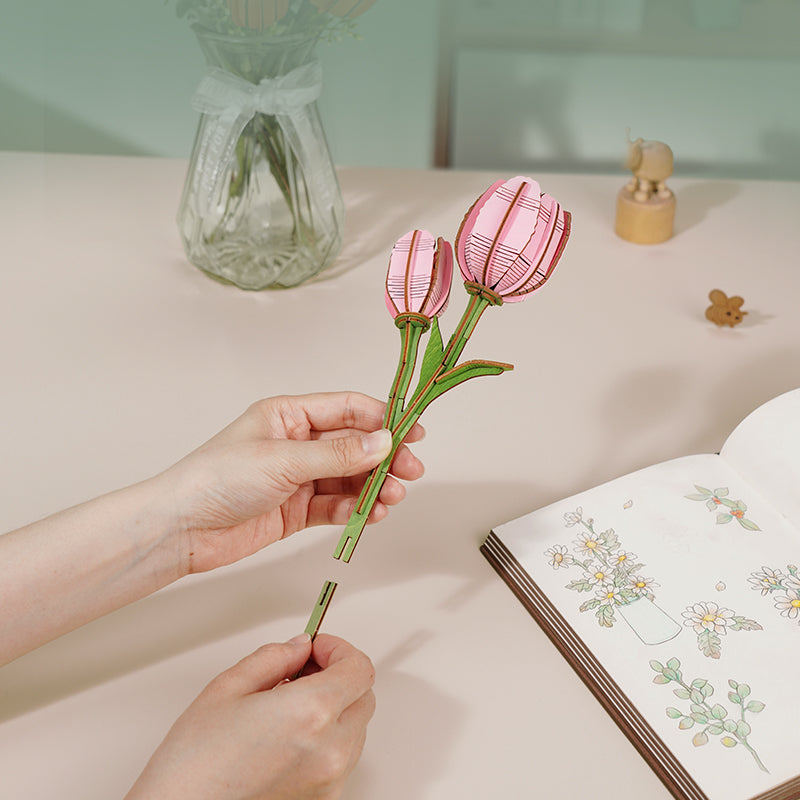 Pink Tulip DIY Flower 3D Puzzle