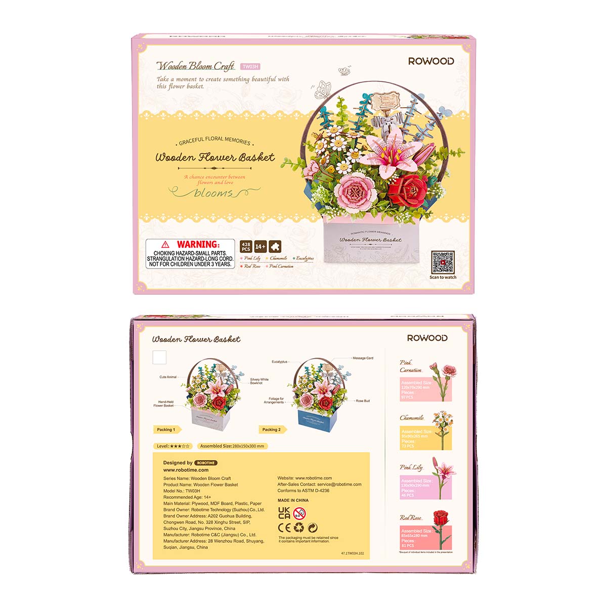 Wooden Flower Basket DIY 3D Puzzle
