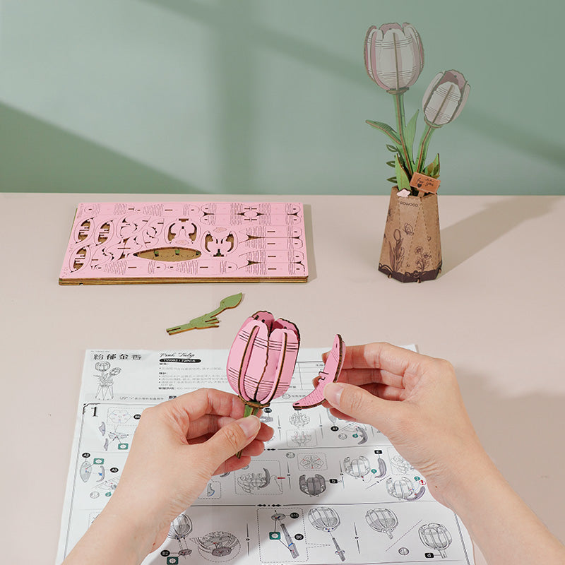 Pink Tulip DIY Flower 3D Puzzle