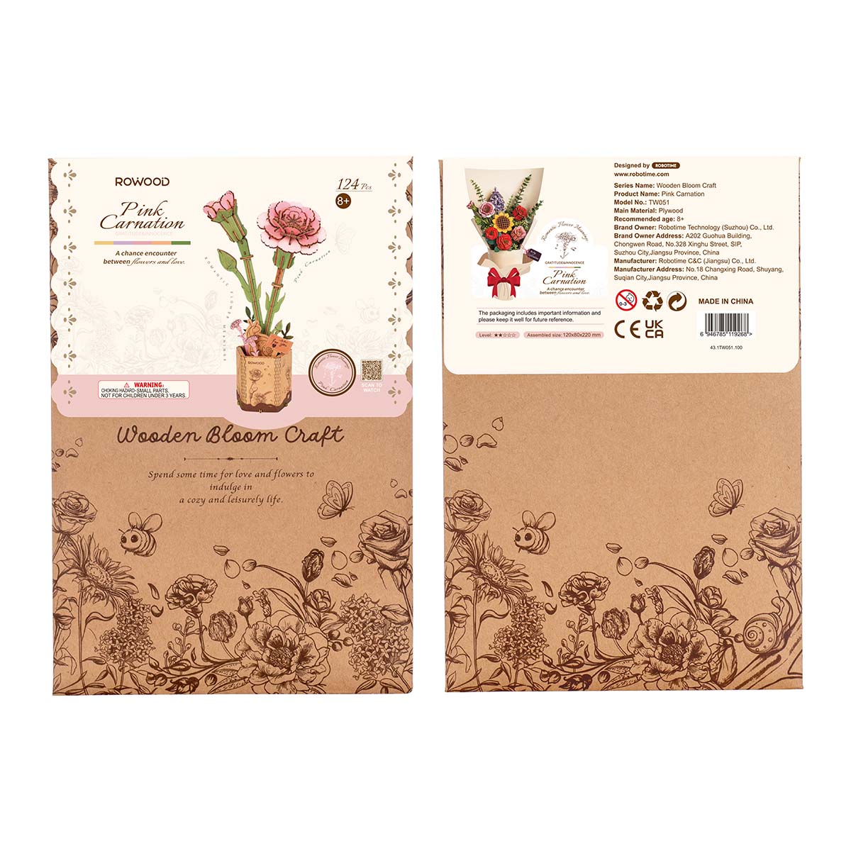 Pink Carnation DIY Flower 3D Puzzle