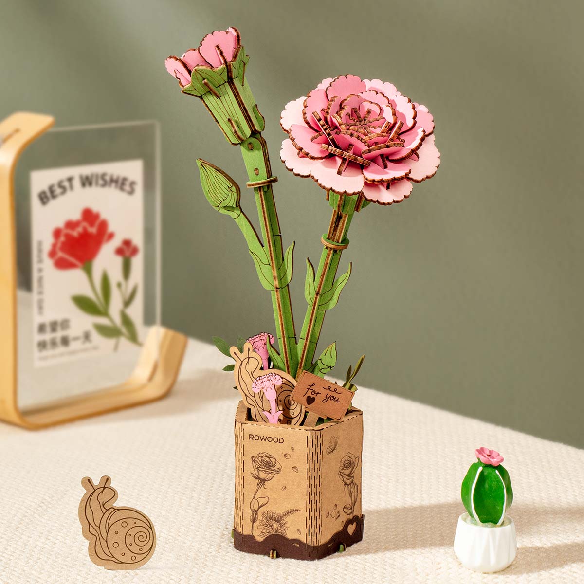 Pink Carnation DIY Flower 3D Puzzle