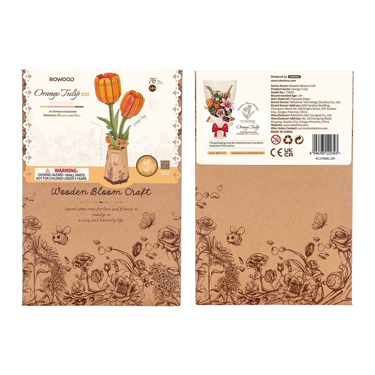 Orange Tulip DIY Flower 3D Puzzle