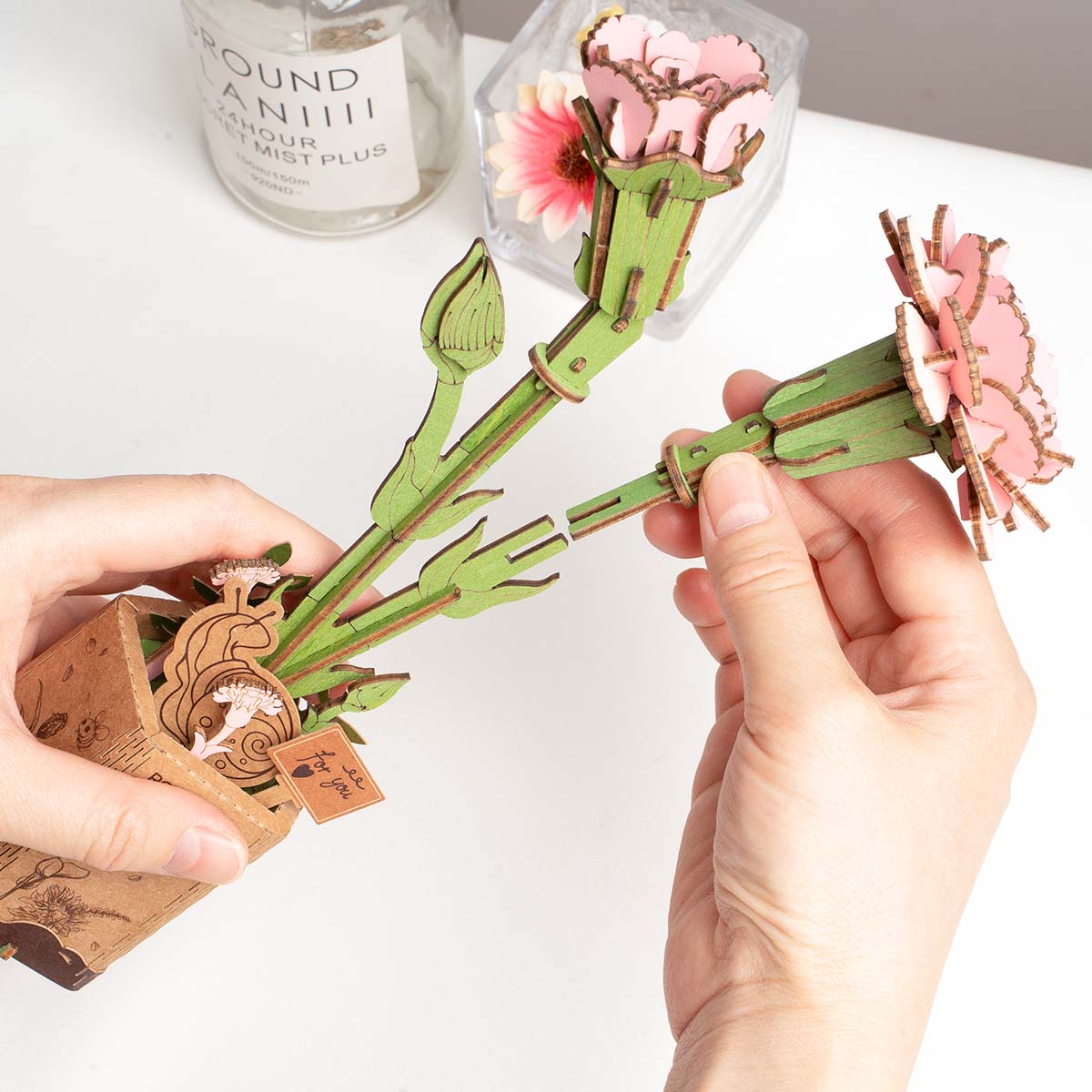 Pink Carnation DIY Flower 3D Puzzle